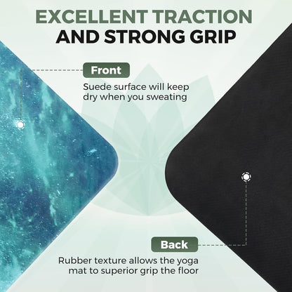 U&M 72'' x 27'' Travel Yoga Mat 1.5mm Thick - Foldable Non-Slip Natural Rubber Base & Suede Mat, Sweat-resistant Antibacterial Light Yoga Mat Material Cover for Women Men, Suitable for Beach Pilates Fitness