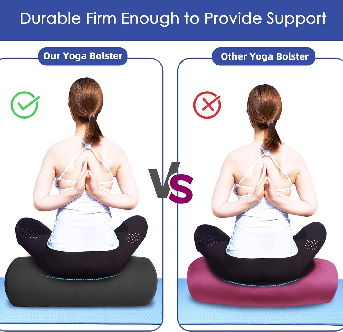 Organic Buckwheat Bolster (24x9 in) Supportive Yoga Cushion for Restorative Yoga Accessories, Meditation, Reading, Floor Pillow - Large Round Cylinder (Black)