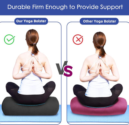 Organic Buckwheat Bolster (24x9 in) Supportive Yoga Cushion for Restorative Yoga Accessories, Meditation, Reading, Floor Pillow - Large Round Cylinder (Black)