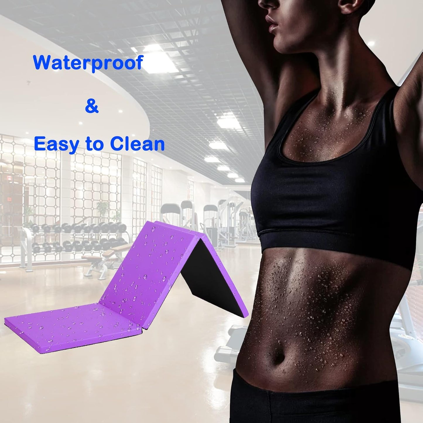 Gymnastics Tumbling Mat, 3 Folding Exercise Mat with Handle, All-Purpose Home Gym Mat for Tumbling, 6'x2'x2'