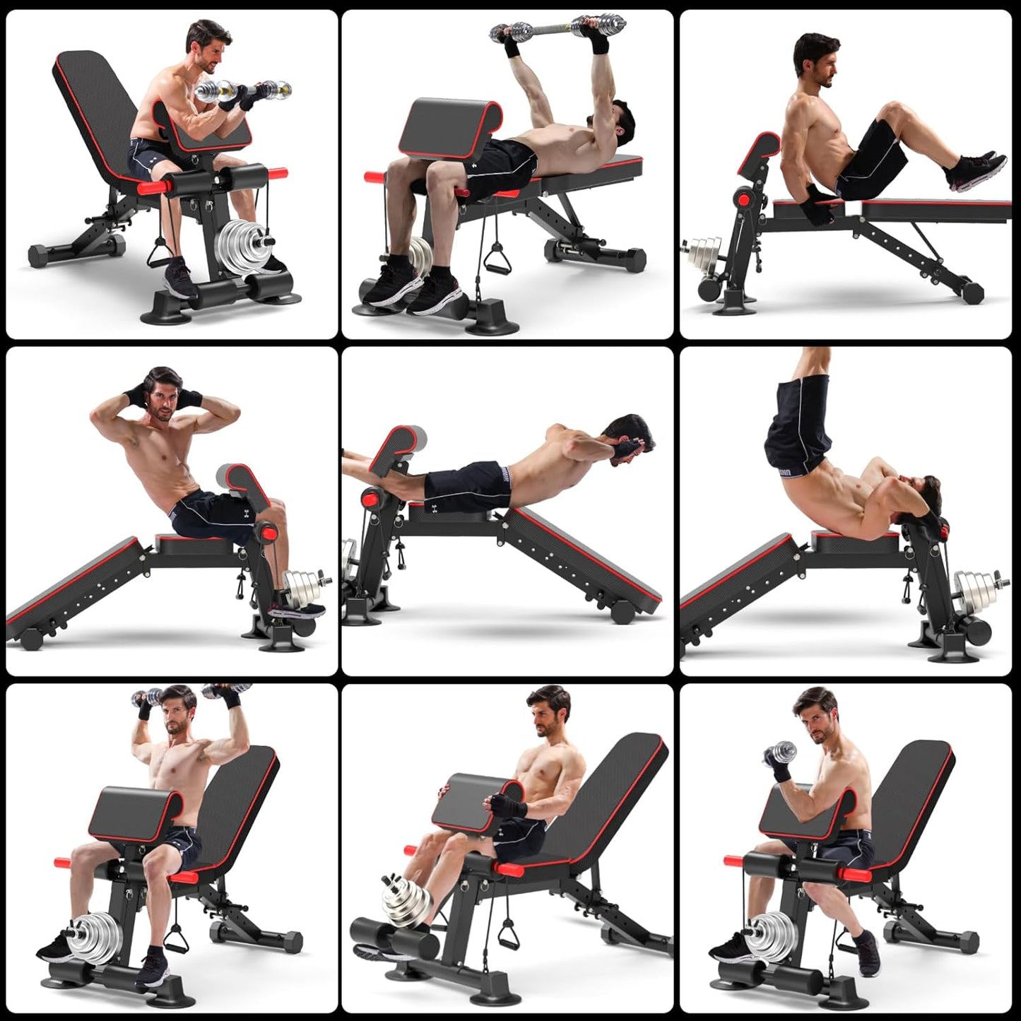Adjustable Weight Bench - Utility workout Benches for Exercise, Free Installation Design for Portable Fitness Strength Training Equipment at Home Gym