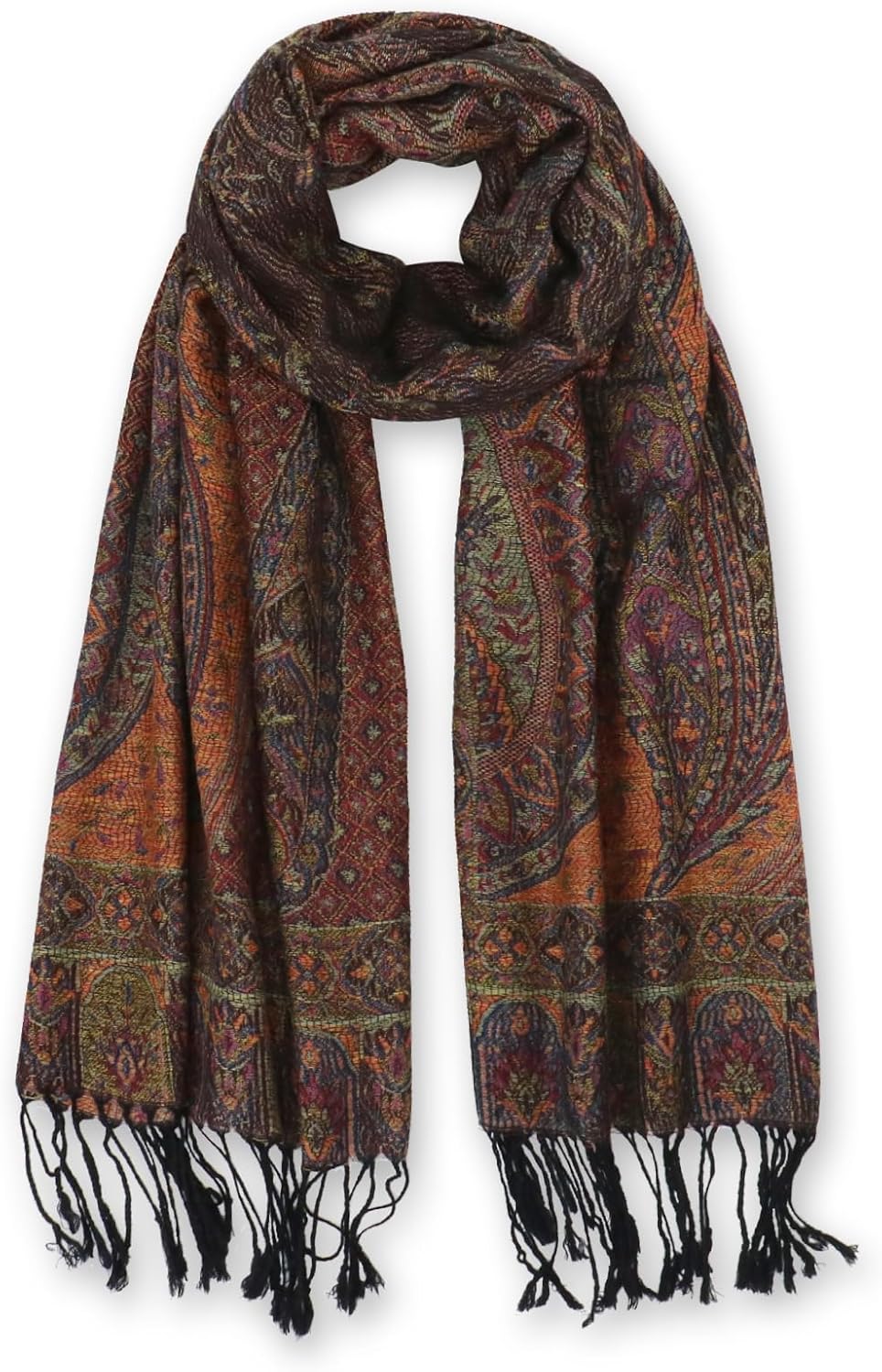 Ciormis Two Tone Silky Paisley Pashmina Shawl Scarf,Soft Women's Rave Jacquard Pashminas Wrap Scarves