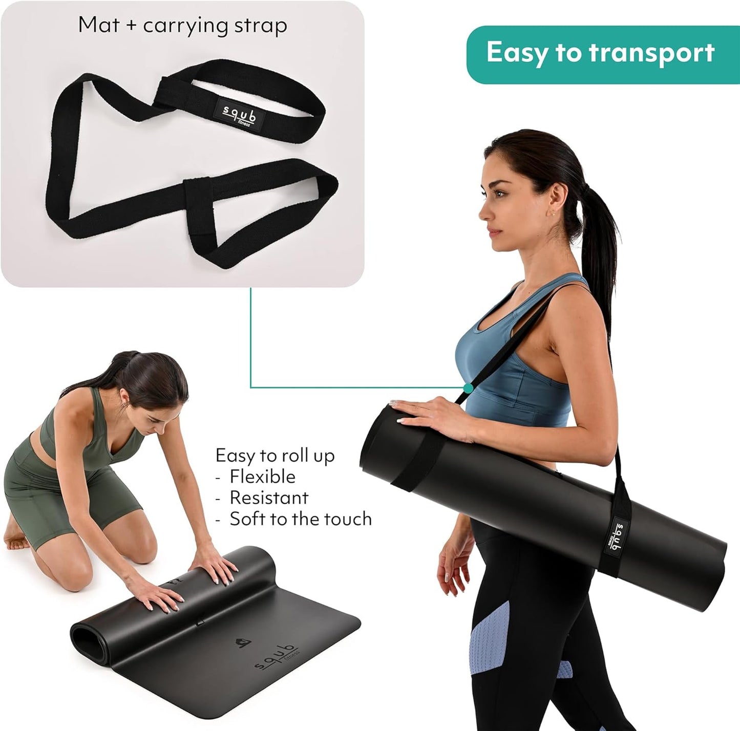 Yoga Mat Thick 5mm – Non Slip Exercise Mat Workout Surface, PU Natural Rubber Grip, Extra Large 183x68 cm Wide Design, Pilates Fitness Training, Includes Strap & Carry Bag
