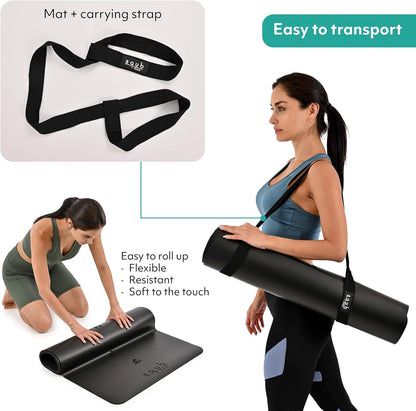 Yoga Mat Thick 5mm – Non Slip Exercise Mat Workout Surface, PU Natural Rubber Grip, Extra Large 183x68 cm Wide Design, Pilates Fitness Training, Includes Strap & Carry Bag