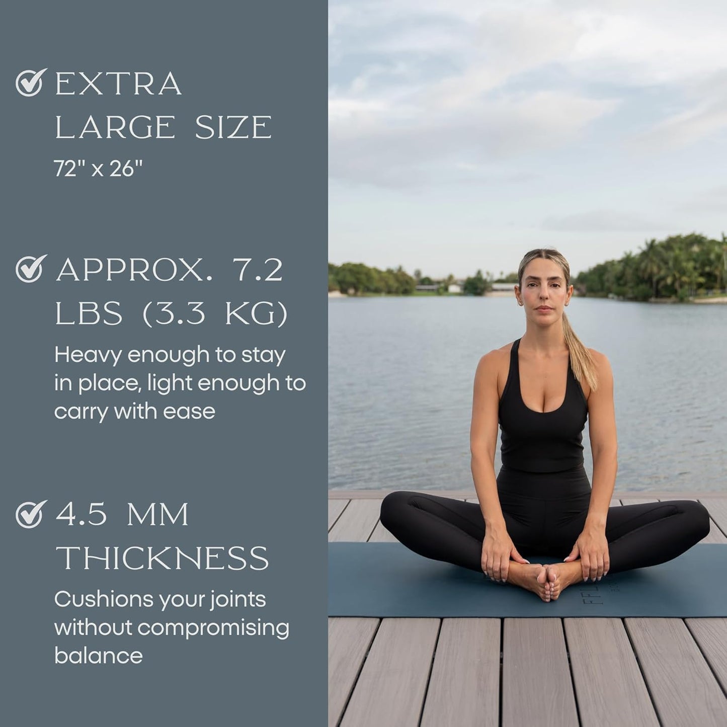 FFLLOOWW Premium Non Slip PU Yoga Mat 72.8” x 26.8” 4.5mm – Eco Friendly Natural Rubber Exercise Mat for Hot Yoga, Pilates & Home Workout with Carry Strap