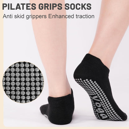 SkiBeaut Grips Non Slip Socks for Women, 4 Pairs Yoga Pilates Anti Skid Woman Hospital Gripper Socks (5-12)