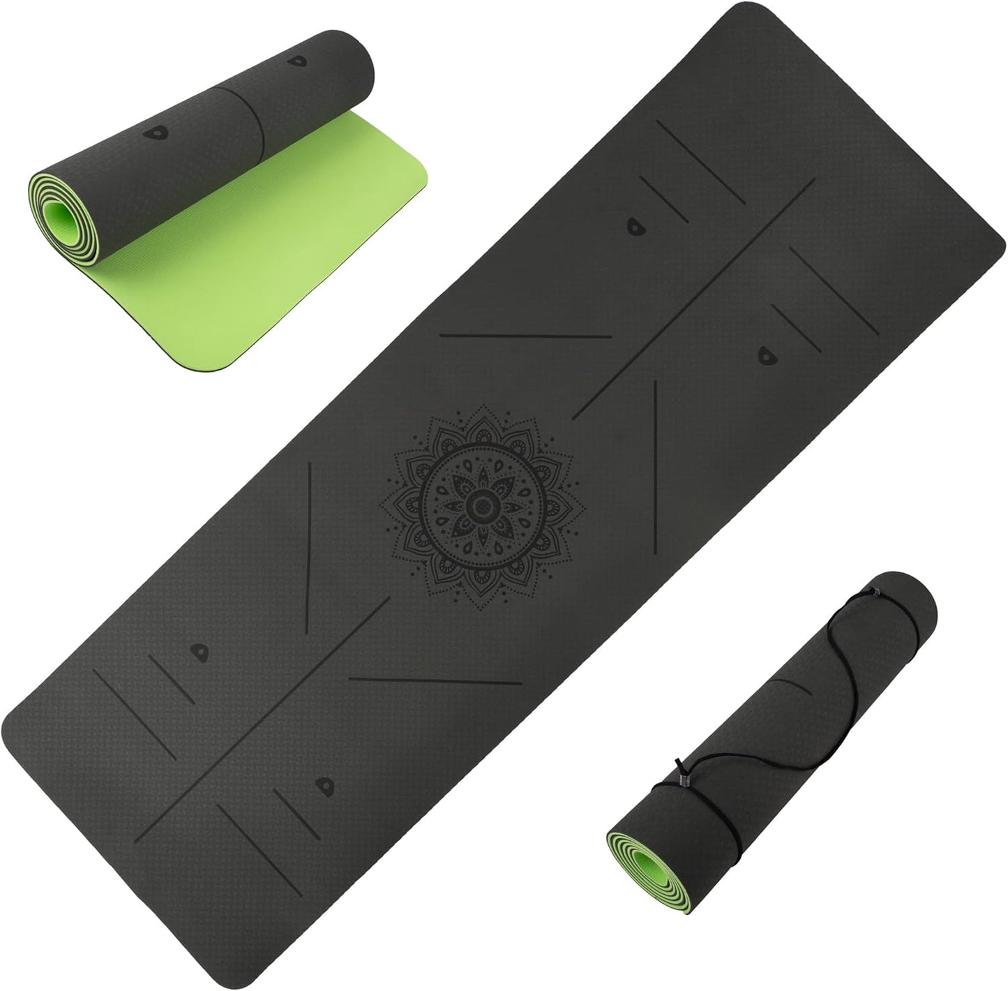 Non-Slip Yoga Mat with Alignment Marks – Lightweight Exercise Mat with Carry Strap for Home Workout or Travel by Wakeman Outdoors