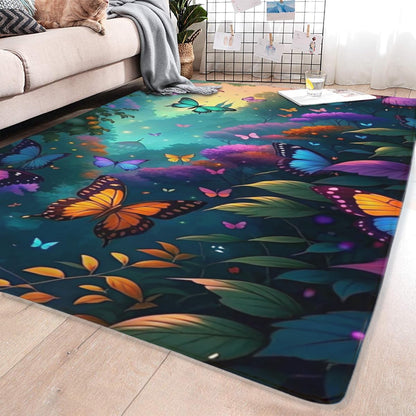 Butterfly Carpet Area Rug - Lovely Butterflies Printed Carpets for Kids Butterfly Theme Living Room Indoor Bedroom Decor Soft Polyester Yoga Mat 2'x3'