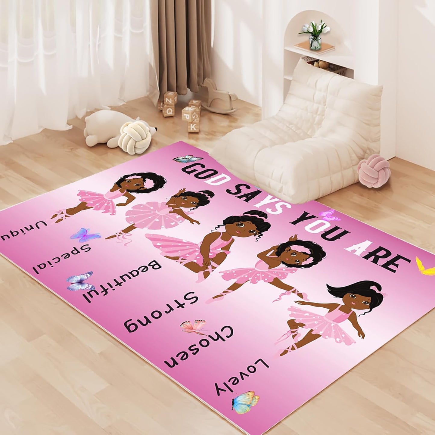 Black Girl Area Rug for Bedroom African Black Girls Floor Rugs for Living Room Playroom Cartoon Art Home Decor Soft Yoga Mats for Women Afro Purple 47" x 31" (2.7 x 3 Feet)