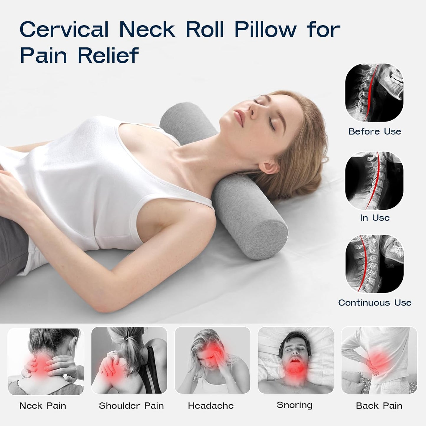 Neck Roll Pillow, Memory Foam Neck Support Pillows, Round Neck Pillows, Cylinder Bolster Pillows for Bed, Couch, and Yoga, Removable Washable Cover,18 * 4.1 * 4.1inch (Cool-Blue)