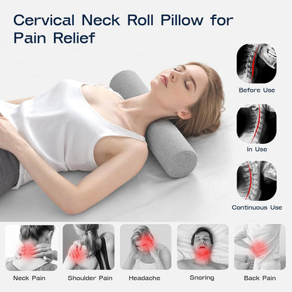 Neck Roll Pillow, Memory Foam Neck Support Pillows, Round Neck Pillows, Cylinder Bolster Pillows for Bed, Couch, and Yoga, Removable Washable Cover,18 * 4.1 * 4.1inch (Cool-Blue)