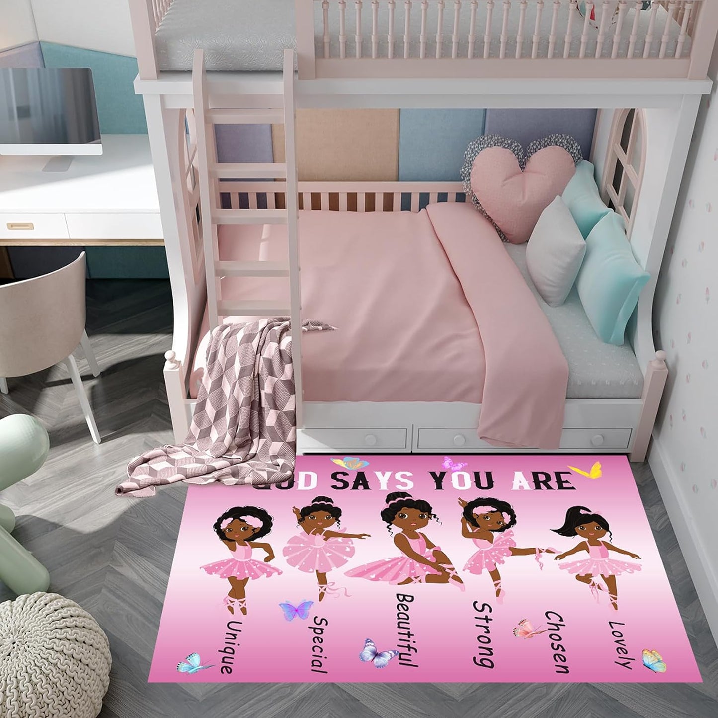 Black Girl Area Rug for Bedroom African Black Girls Floor Rugs for Living Room Playroom Cartoon Art Home Decor Soft Yoga Mats for Women Afro Purple 47" x 31" (2.7 x 3 Feet)