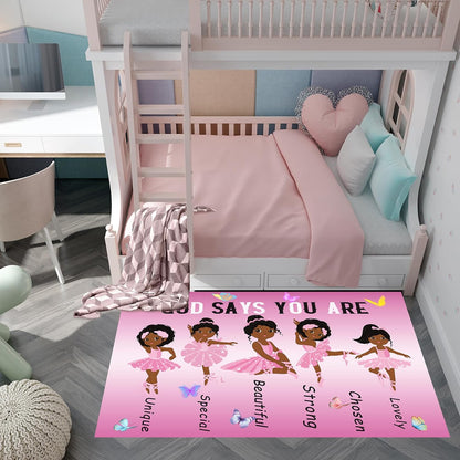 Black Girl Area Rug for Bedroom African Black Girls Floor Rugs for Living Room Playroom Cartoon Art Home Decor Soft Yoga Mats for Women Afro Purple 47" x 31" (2.7 x 3 Feet)
