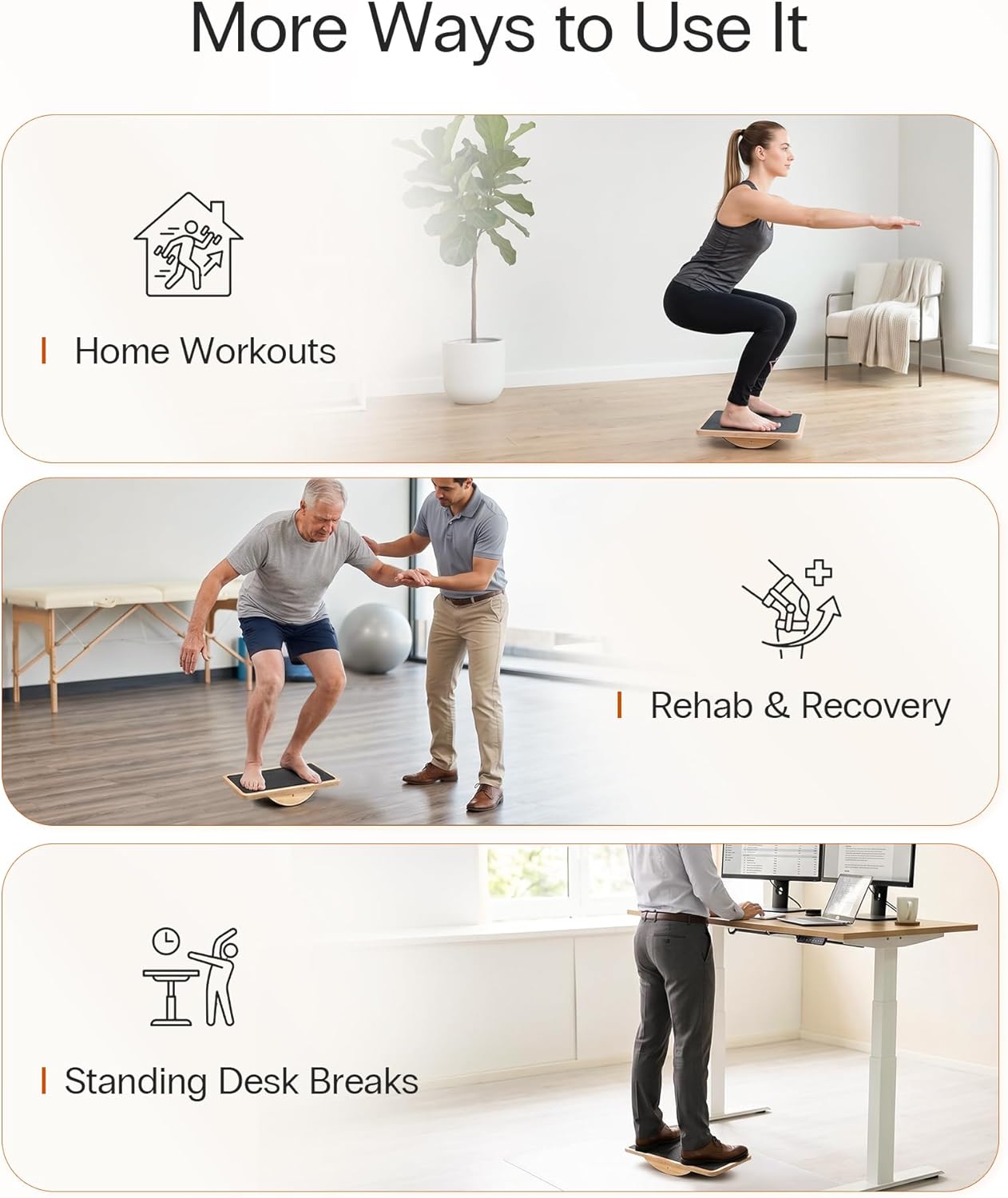 StrongTek Professional Wooden Balance Board, Rocker Board, Wood Standing Desk Accessory, Balancing Board for Under Desk, Anti Slip Roller, Core Strength, Stability, Office Wobble Boards