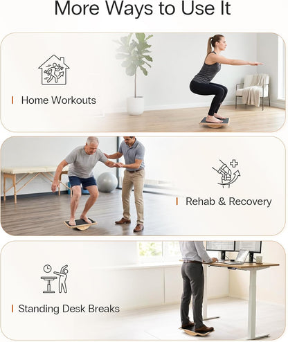StrongTek Professional Wooden Balance Board, Rocker Board, Wood Standing Desk Accessory, Balancing Board for Under Desk, Anti Slip Roller, Core Strength, Stability, Office Wobble Boards