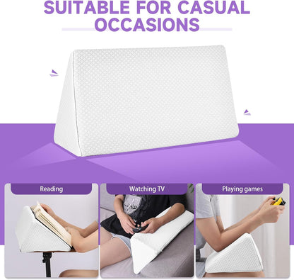 Small Wedge Pillow, Small Wedge Pillow for Sleeping, Foam Wedge for Yoga, Laptop, Memory Foam Positioning, Foam Pillow for Chair, Provide Support and Relieve Fatigue(Blue-17.7")