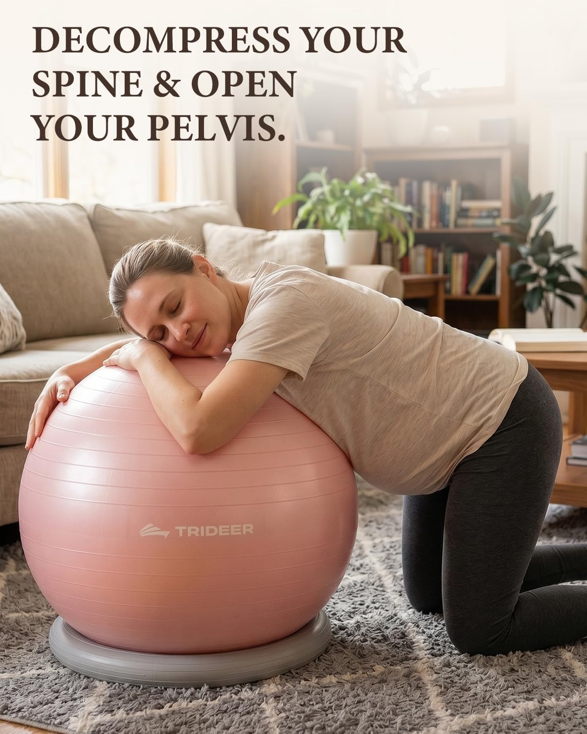 Trideer Exercise Ball for Office Desk, Yoga Ball Chair to Relieve Back Pain, Stability & Fitness Ball Seat with Base, Home Gym Core Workout, Abs, Stretching & Therapy