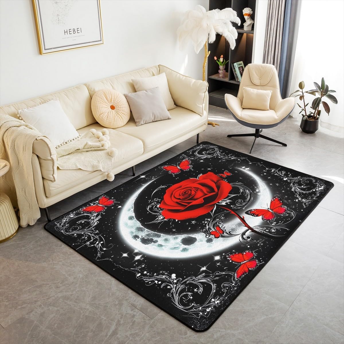 Feelyou Floral Rose Indoor Floor Mat Set,Romantic Blue Rose Rugs for Living Room Bedroom Area Rug 3x5,Boys Girls,Botanical Flower Rose Accent Rug Doormats Floor Mat for All Season