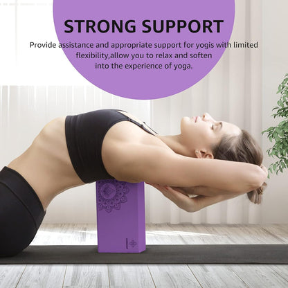 Overmont Yoga Block 2 Pack Supportive Latex-Free EVA Foam Soft Non-Slip Surface for General Fitness Pilates Stretching and Meditation 9"x6"x3" Yoga Strap Included