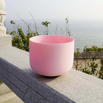 KVKA 8 Inch A Note Third Eye Chakra Rianbow Color Frosted Quartz Crystal Singing Bowl with Carrying Case for Yoga Sound Musical Instrument