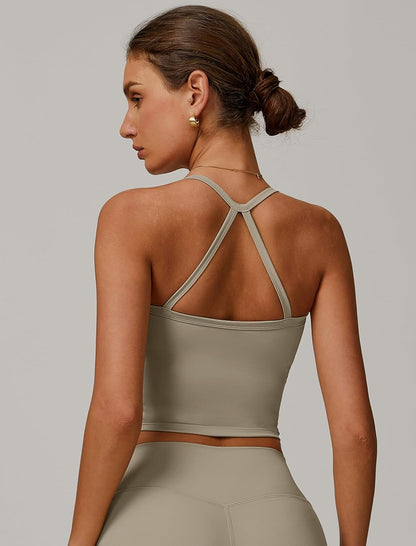 QBGJTD Womens Longline Sports Bras Cross Back Active Gym Yoga Padded Workout Crop Tank Top with Built in Bra