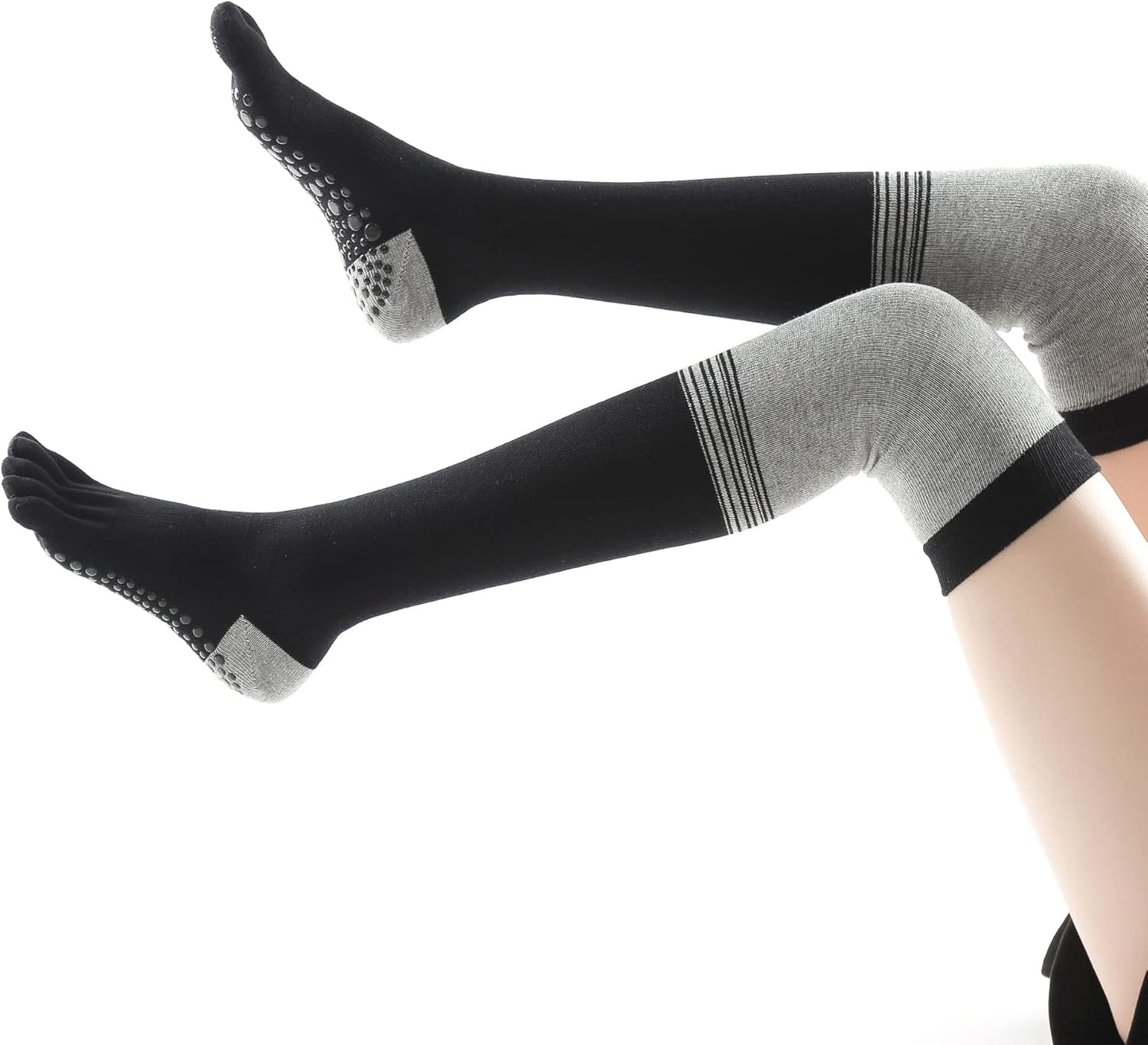Verdancy Yoga Pilates Toe Socks - Toeless With Grips for Women, Non-Slip Cushioned Over Knee Thigh High
