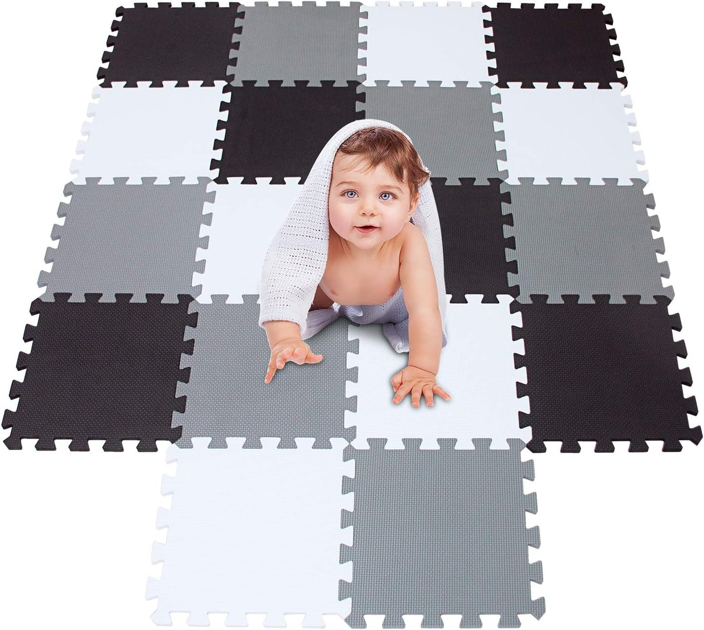 meiqicool Foam Play Mat Thick Soft EVA Interlocking Foam Floor Mats Children Yoga Exercise Multi Jigsaw Puzzle Blocking Board Kids Playmats Play Grey 18 Piece L
