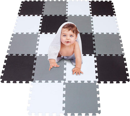 meiqicool Foam Play Mat Thick Soft EVA Interlocking Foam Floor Mats Children Yoga Exercise Multi Jigsaw Puzzle Blocking Board Kids Playmats Play Grey 18 Piece L