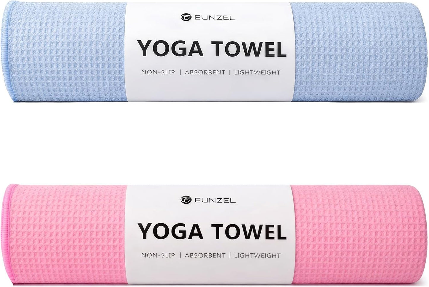 Eunzel 2 Pack Hot Yoga Towel, Non-Slip Yoga Mat Towel with Grip Dots Stickyfiber Sweat Absorbent Towel for Hot Yoga, Pilates and Workout 72" x 24", Blue