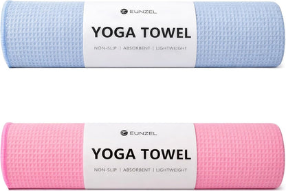 Eunzel 2 Pack Hot Yoga Towel, Non-Slip Yoga Mat Towel with Grip Dots Stickyfiber Sweat Absorbent Towel for Hot Yoga, Pilates and Workout 72" x 24", Blue