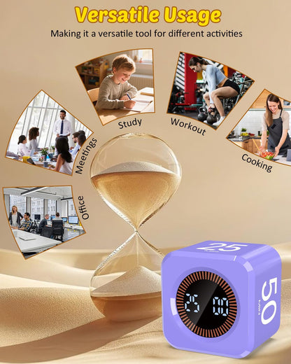 Digital Pomodoro Timer Cube 5/10/25/50min, Visual Productivity Flip Timer for Kids Classroom Desk, Custom Countdown, Silent and Sound Mode for ADHD Study Work Game Kitchen (Black)