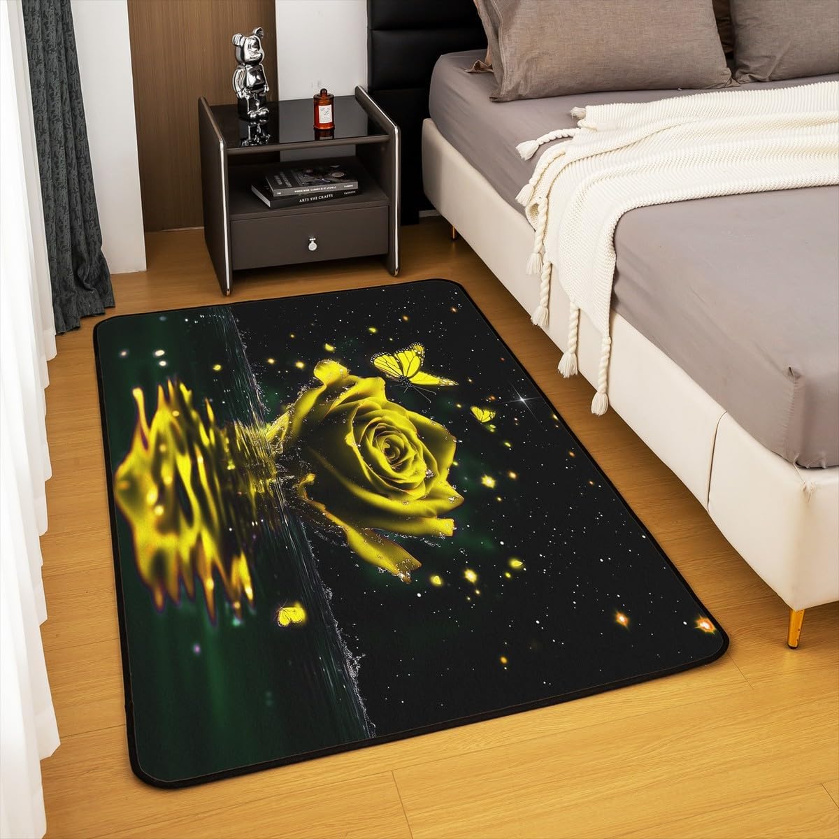 Feelyou Floral Rose Indoor Floor Mat Set,Romantic Blue Rose Rugs for Living Room Bedroom Area Rug 3x5,Boys Girls,Botanical Flower Rose Accent Rug Doormats Floor Mat for All Season