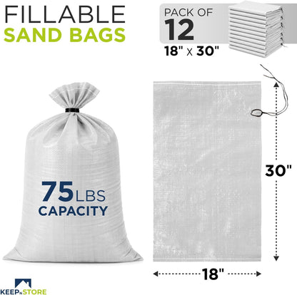 Heavy Duty Sand Bags Pack of 3, White Empty Sandbags with Built-In Ties, Woven Polypropylene UV Protection 1600 Hours, Fillable Sand Bags for Flood Control, Weight, 10x14 inches, 15 Pounds Volume