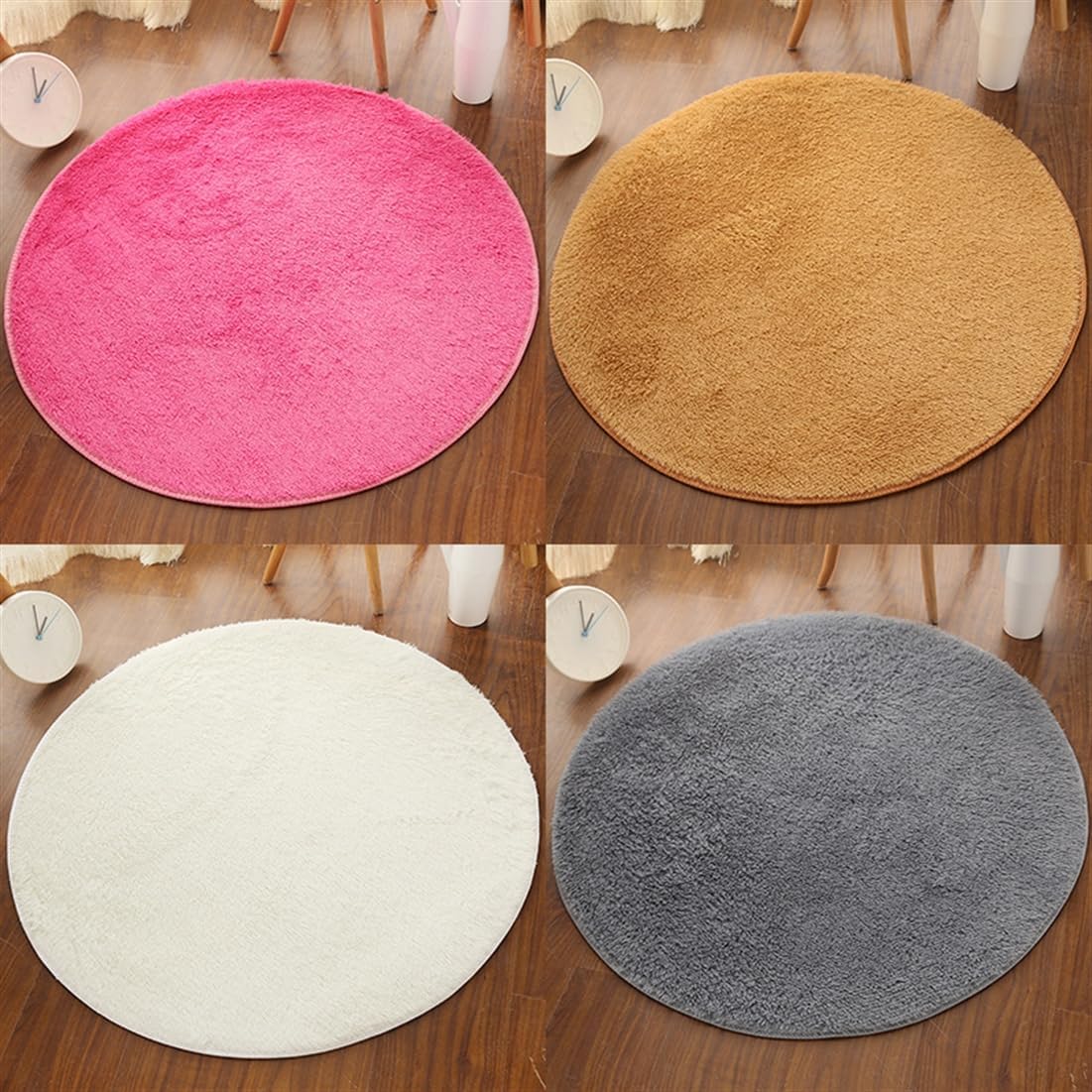Plush Round Rug Soft Indoor Modern Area Rugs Yoga Mat for Children Bedroom Home Decor Nursery Grey 2 Feet