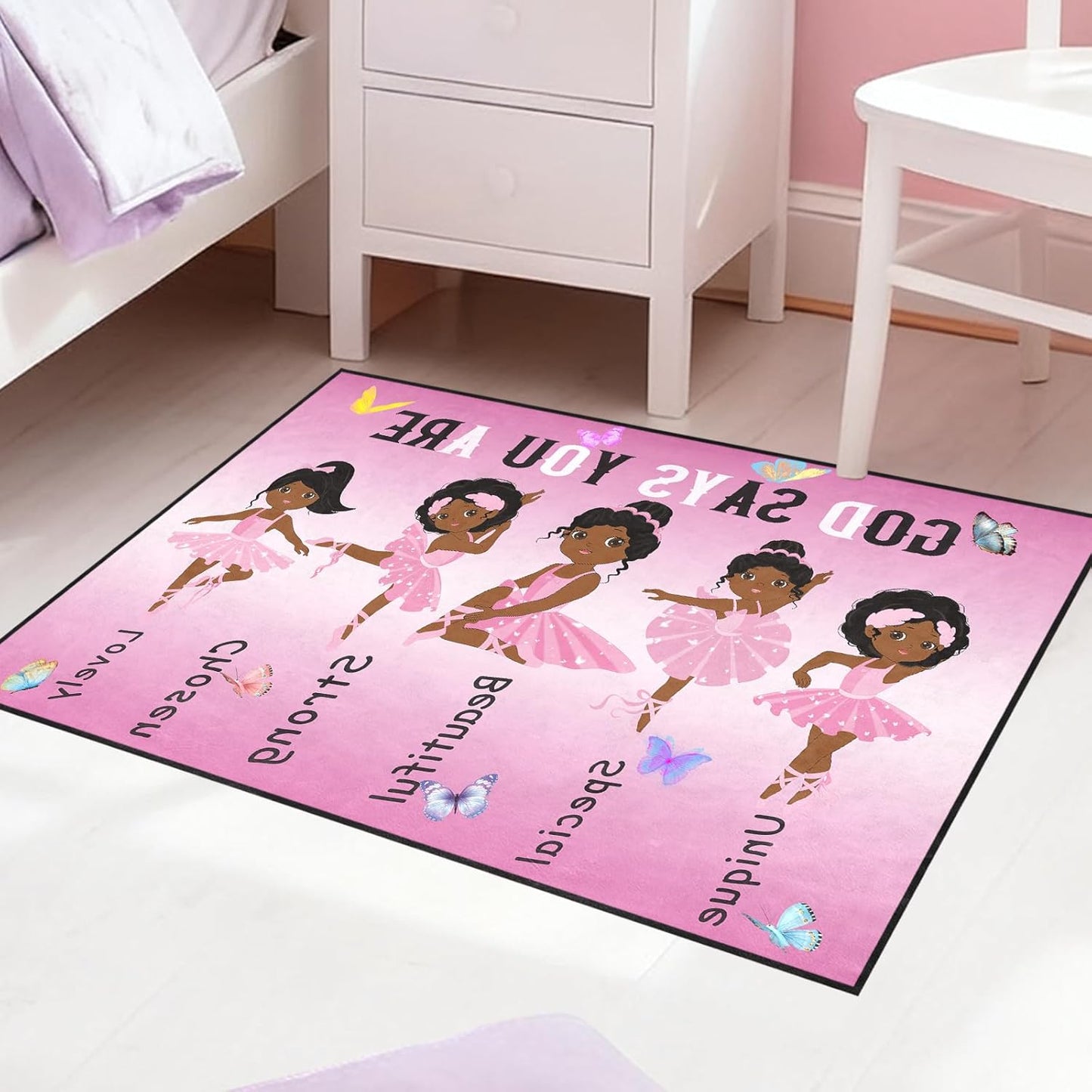 Black Girl Area Rug for Bedroom African Black Girls Floor Rugs for Living Room Playroom Cartoon Art Home Decor Soft Yoga Mats for Women Afro Purple 47" x 31" (2.7 x 3 Feet)