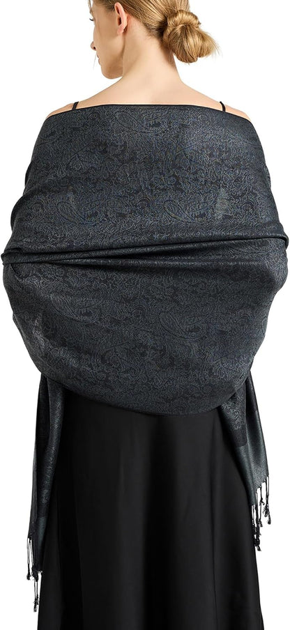 vimate Silky Paisley Pashmina Shawl Scarf-Women's Soft Double-side Jacquard Pashminas Wrap for Evening Dress Travel Shawl