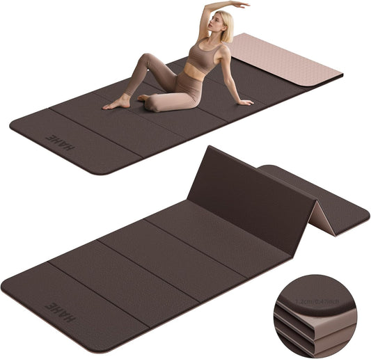 HAHE 7-Fold Design Extra Thick Yoga Mat 72"L x 24"W x 0.47",TPE Fitness Exercise Mats, Non-Slip Foldable Yoga Mat, High Density, Portable for Men & Women, Yoga, Pilates, Home Gym