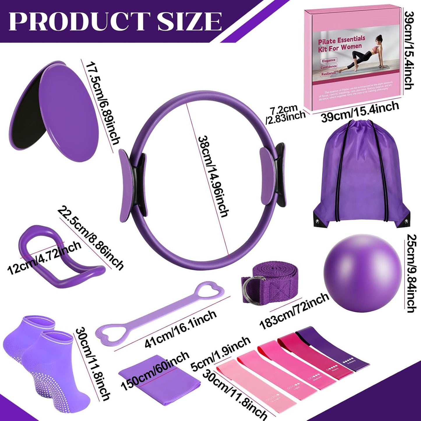 14 Pcs Pilates Kit Home Workout Kit for Women,Pilates Equipment Kit for Gym Studio Travel