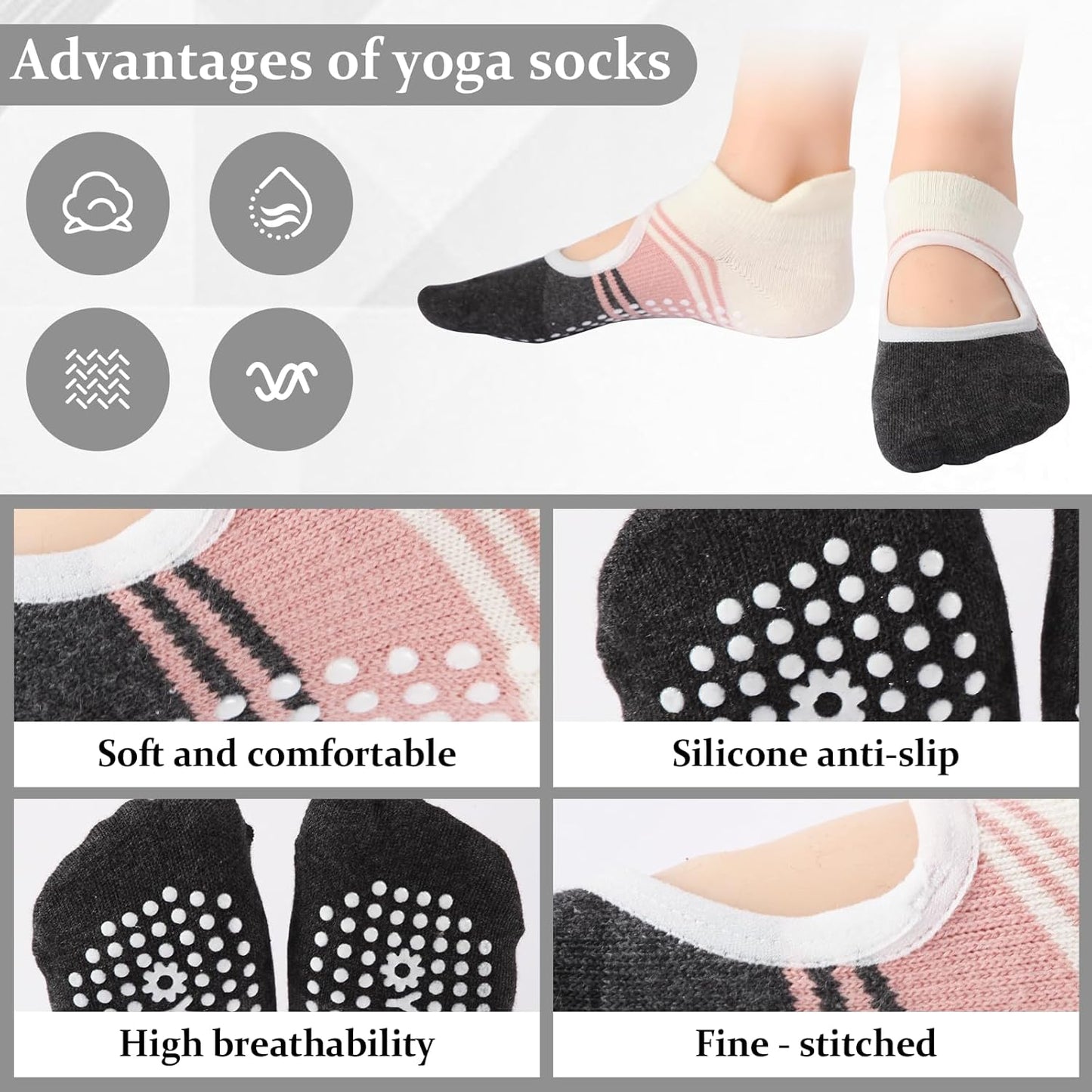 Pilates Socks with Grips for Women,Yoga Socks, Non-Slip Yoga Sock with Toe Separators, Pilates Non Slip Sock