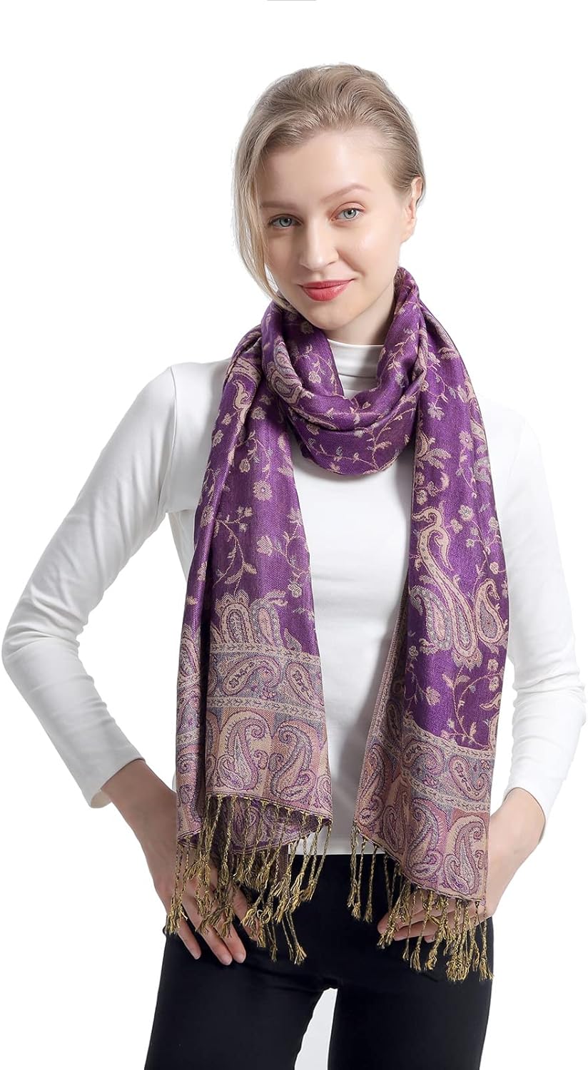 Ciormis Two Tone Silky Paisley Pashmina Shawl Scarf,Soft Women's Rave Jacquard Pashminas Wrap Scarves