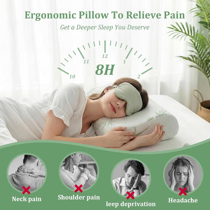 Bucherry 2 Pcs 24 x 13.8 Inches Cervical Neck Roll Memory Foam Pillow Cylinder Bolster Pillow for Bed Round Neck Support with Removable Washable Cover for Sleeping Travel Yoga Legs Back Lumbar