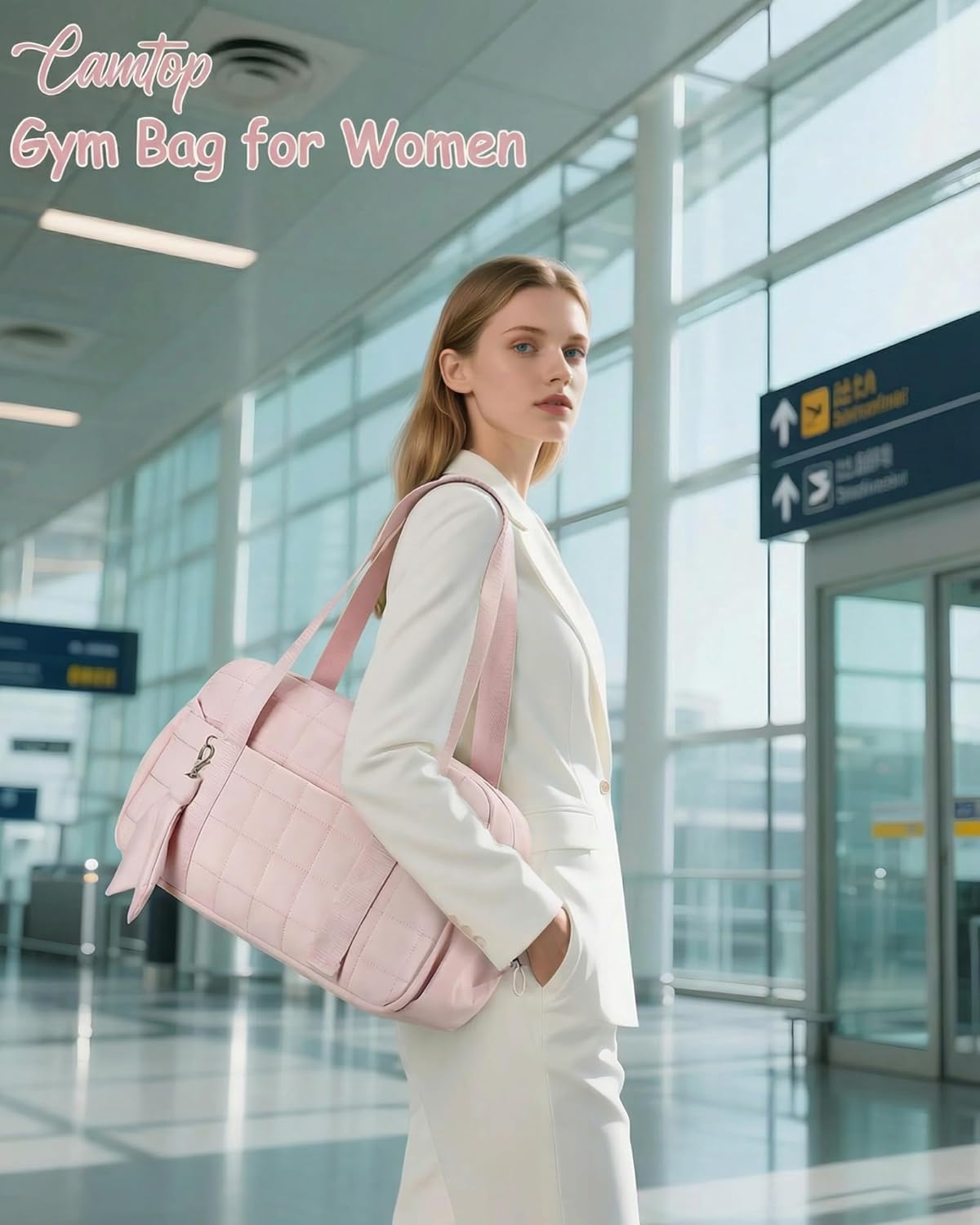 CAMTOP Mini Gym Bag for Women, Small Gym Tote Bag Puffy Quilted Sports Duffel Bag with Wet Compartment and Coin Purse Duffel Bags Dance Yoga Workout Bag for Gifts (All Black, Mini-12.6")