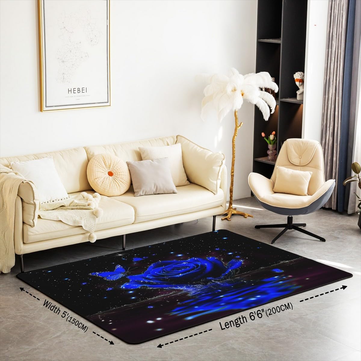 Feelyou Floral Rose Indoor Floor Mat Set,Romantic Blue Rose Rugs for Living Room Bedroom Area Rug 3x5,Boys Girls,Botanical Flower Rose Accent Rug Doormats Floor Mat for All Season