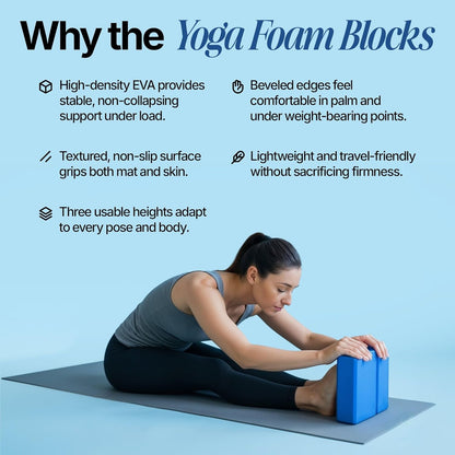 Foam Yoga Blocks 2 Pack | Pilates Block with High Density Foam Blocks | Exercise Blocks foam | Pilates Blocks | Pilates Blocks 2 Pack, Yoga Block Set, Pilates Home Equipment