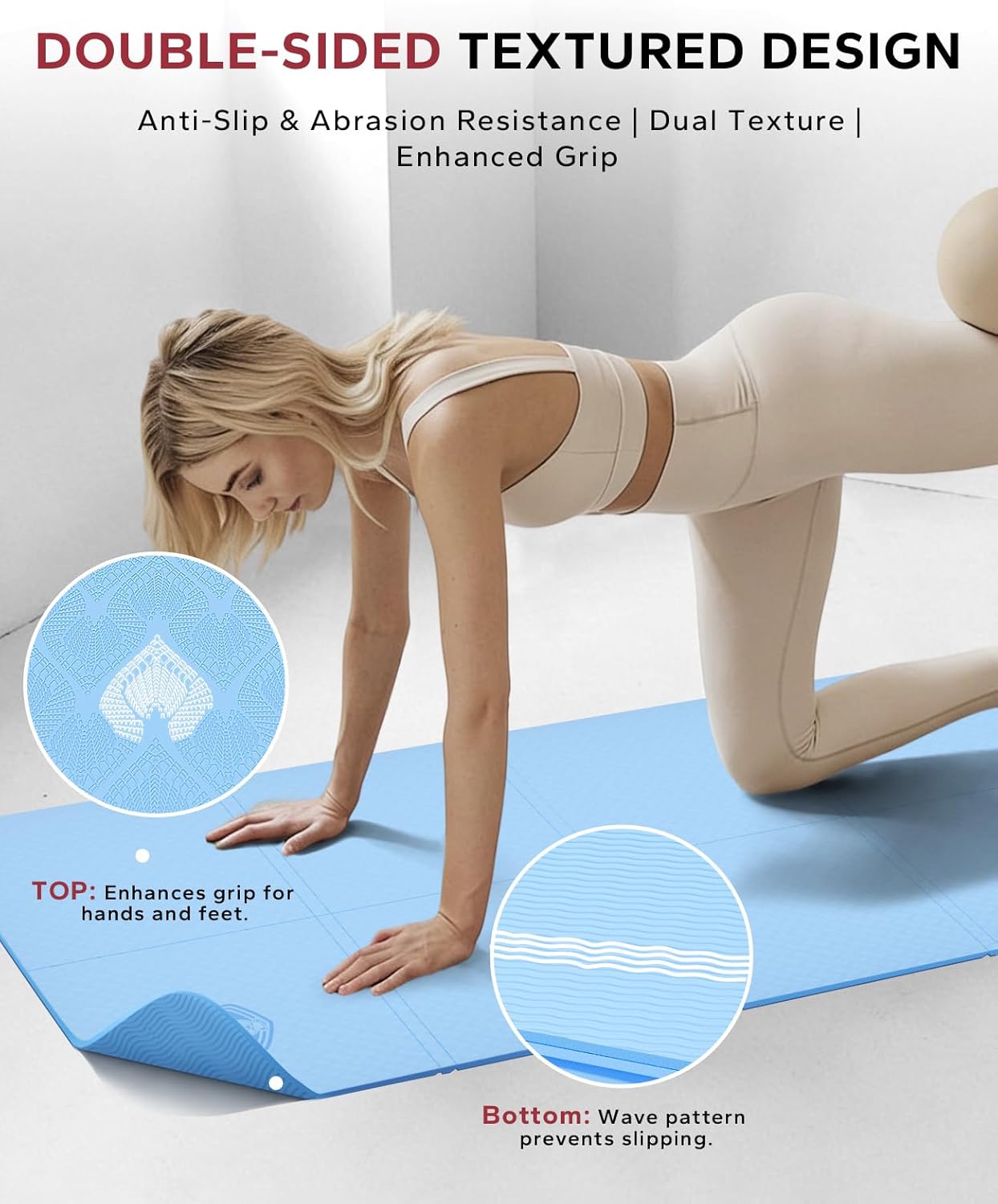 HAPBEAR Foldable Yoga Mat - 72"x24"x0.24" (6mm), Non-Slip TPE Exercise Mat for Home Workout, Yoga, Pilates,Stretching, & Travel, Durable & Eco-Friendly, Includes Carry Bag