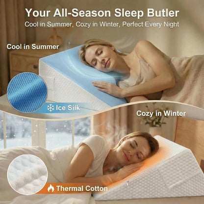 [2026 New 7.5" Memory Foam Wedge Pillow for Sleep Apnea, Sleeping, Acid Reflux Relief, Snoring, Dual Sided Cooling & Warm Fabric Triangle Pillow Wedge for After Surgery, Back, Leg - Blue