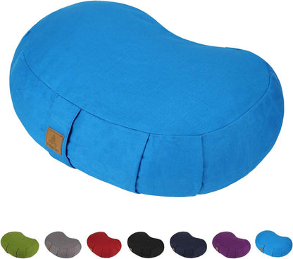 Crescent Zafu Meditation Pillow, D=17" W=11" H=5.5" Zabuton Yoga Bolster, Meditation Cushion, Floor Pouf Yoga Pillow Zippered Organic Cotton Cover Natural Buckwheat kneeling pillow - Large
