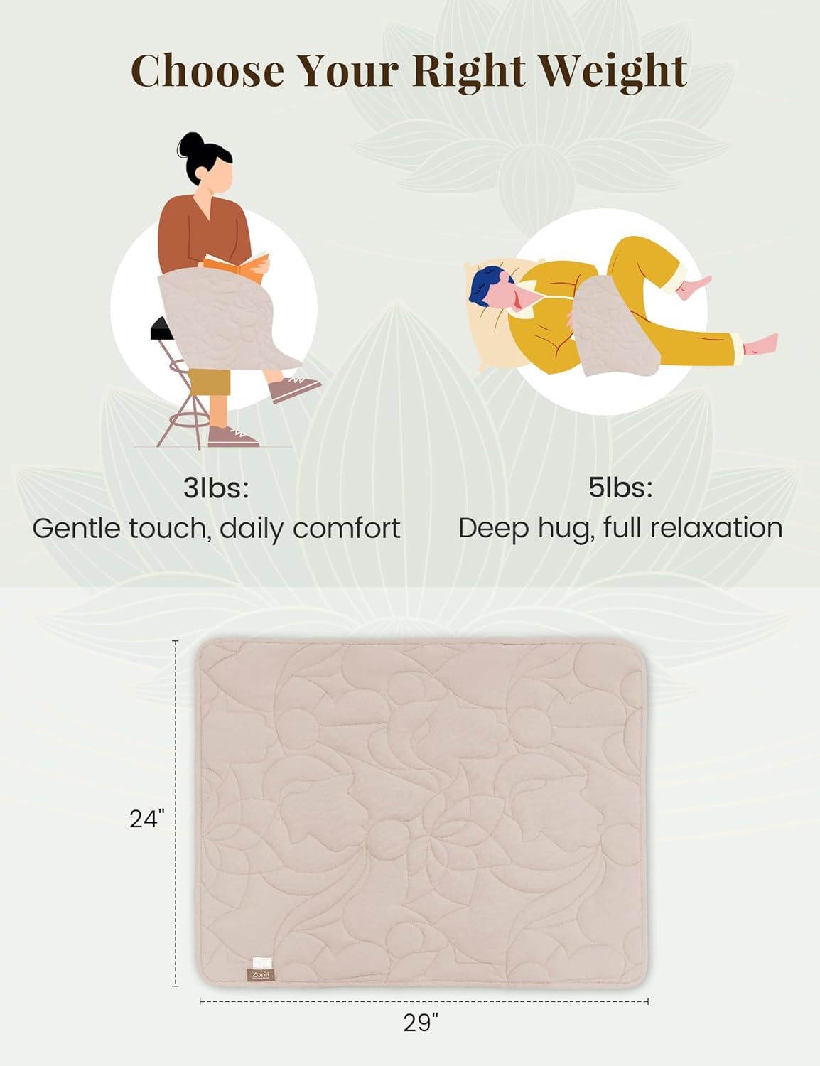 ZonLi Weighted Lap Blanket 5lbs for Meditation, Yoga, Napping, Sleeping and Travel, Cotton Weighted Blanket for Adults,Skin Friendly & Machine Washable, 29x24 inches, Light Gray