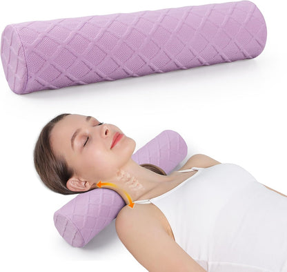 Cozyhealth Cervical Roll Pillow, Medium Soft Memory Foam Neck Round Pillow Cylinder Bolster Pillow for Sleeping, Round Neck Support for Bed, Legs, Back and Yoga (White, Large - 4.7" H)