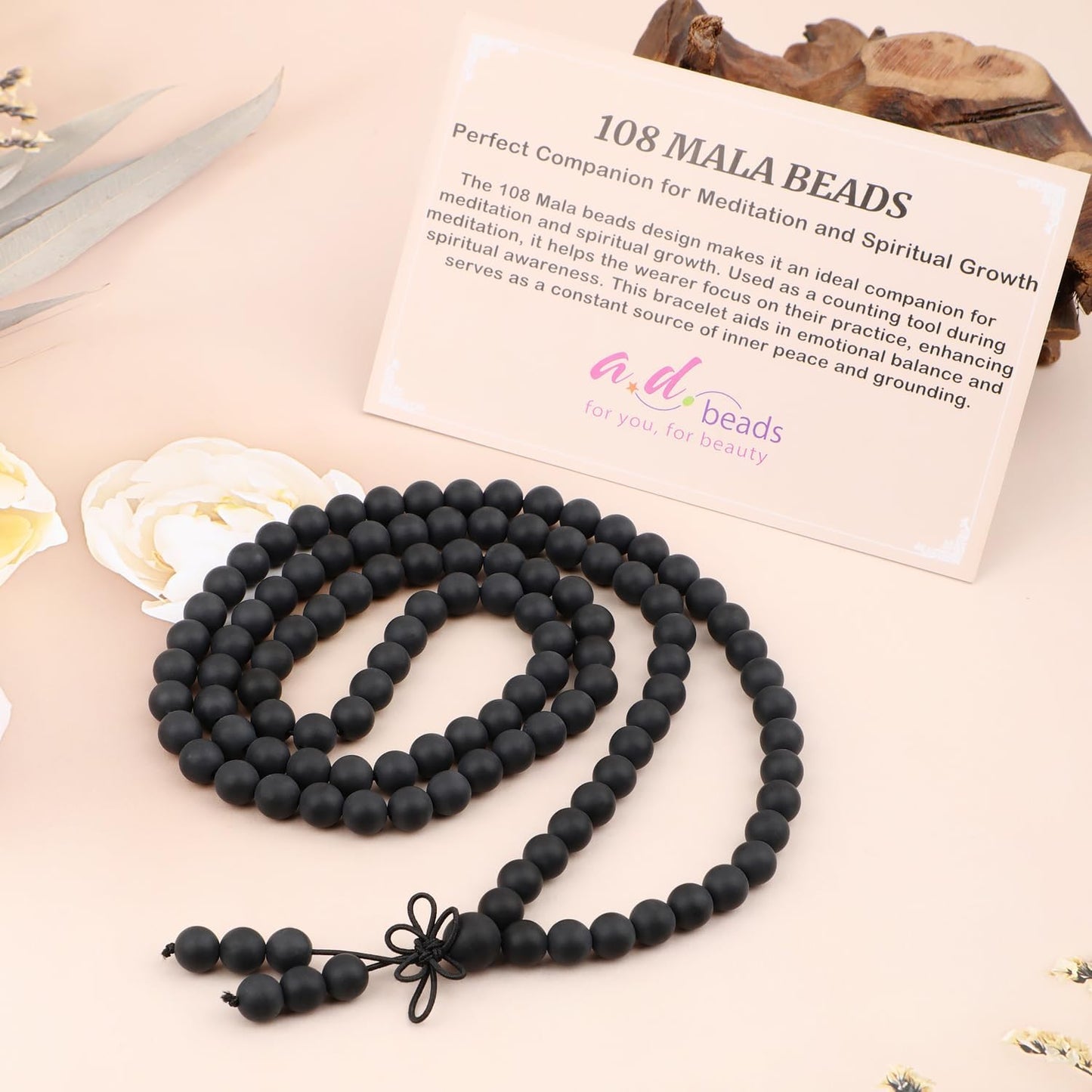 AD Beads 6mm 8mm 108 Prayer Mala Jasper Elastic Bracelet - Handmade Yoga Meditation Healing Power Energy Gifts for Unisex Adult.